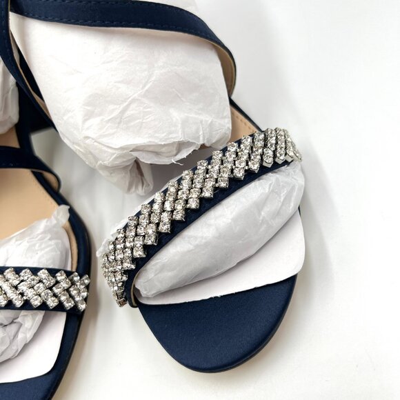 Nina Womens Size 6.5 Nora Navy Satin Jeweled Block‎ Heels Dress Sandals Shoes - Picture 5 of 13